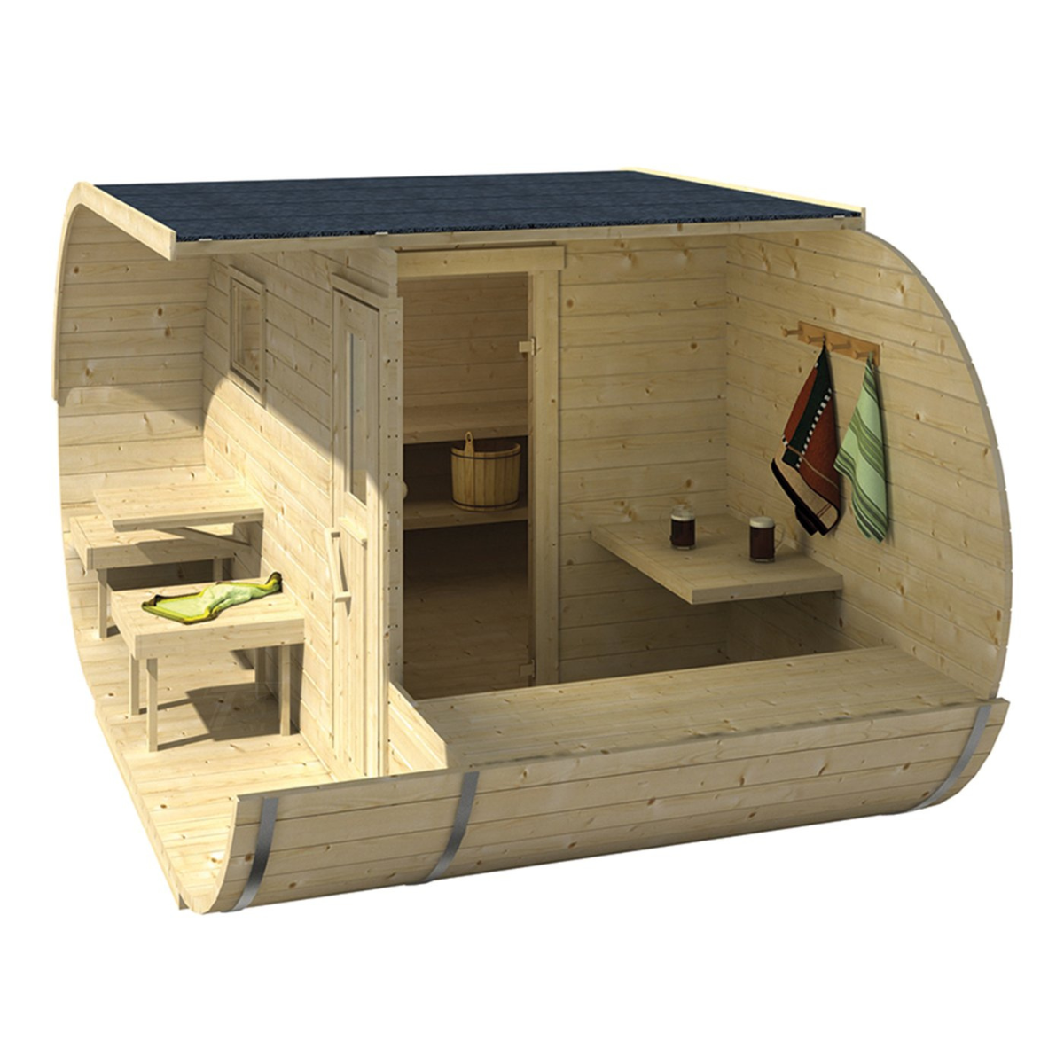 Saunahouse vurenhout 240x400x216 cm Oval Tuindeco