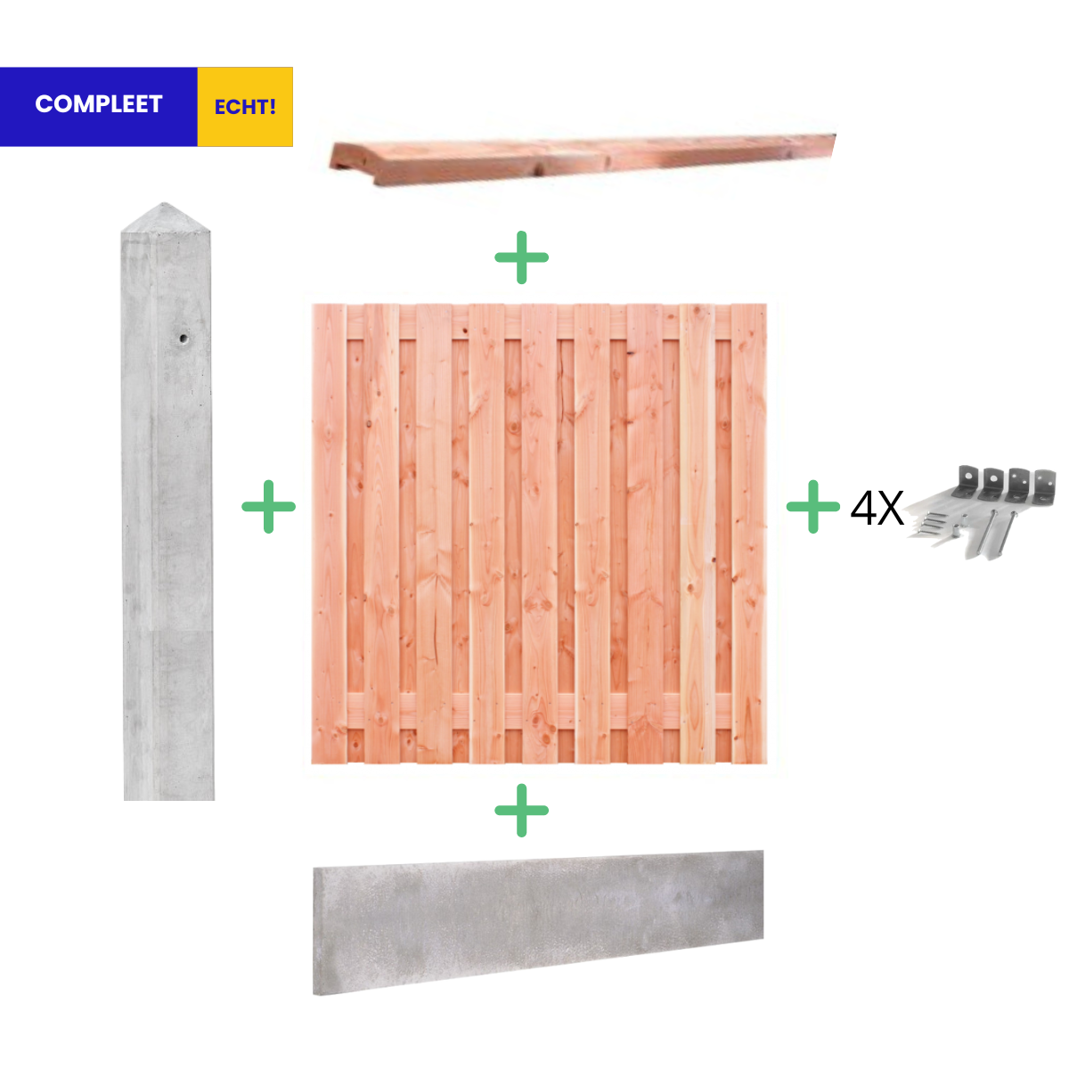 Complete Douglas Hout Wit-grijs Beton Schutting pakket - START PAKKET