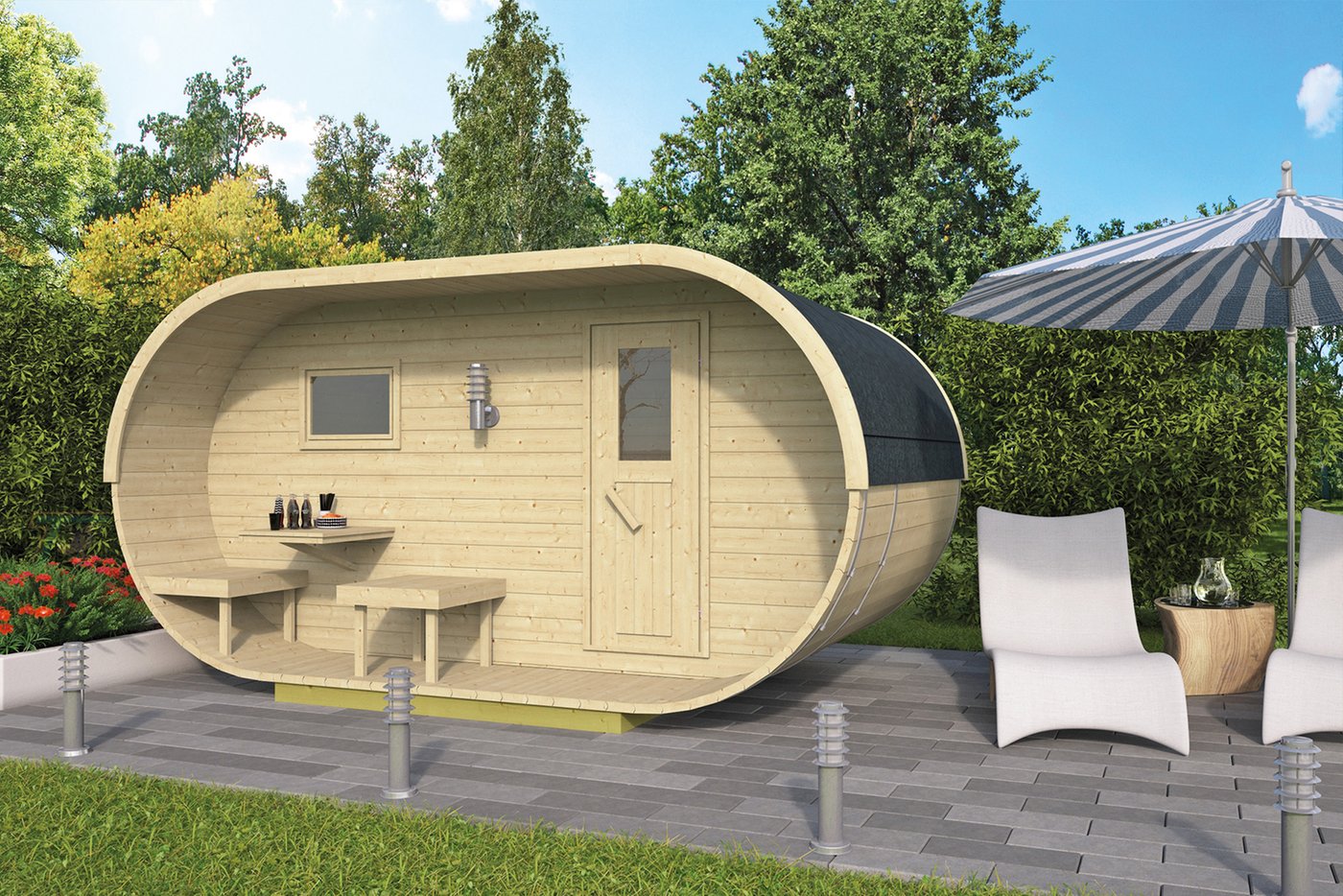 Saunahouse vurenhout 240x400x216 cm Oval Tuindeco