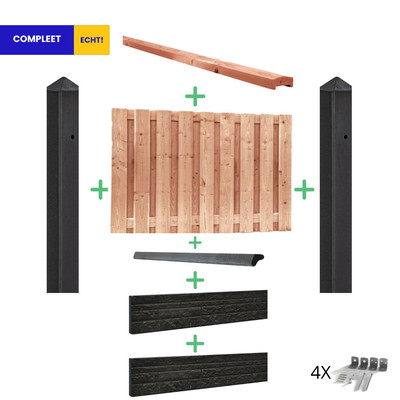 Complete Redwood Hout Beton Schutting met Dubbele Onderplaat Rotsmotief pakket