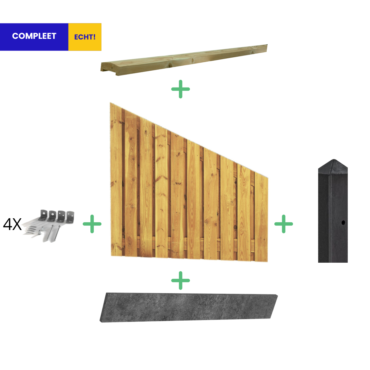 Complete Grenen Hout Beton Schutting pakket