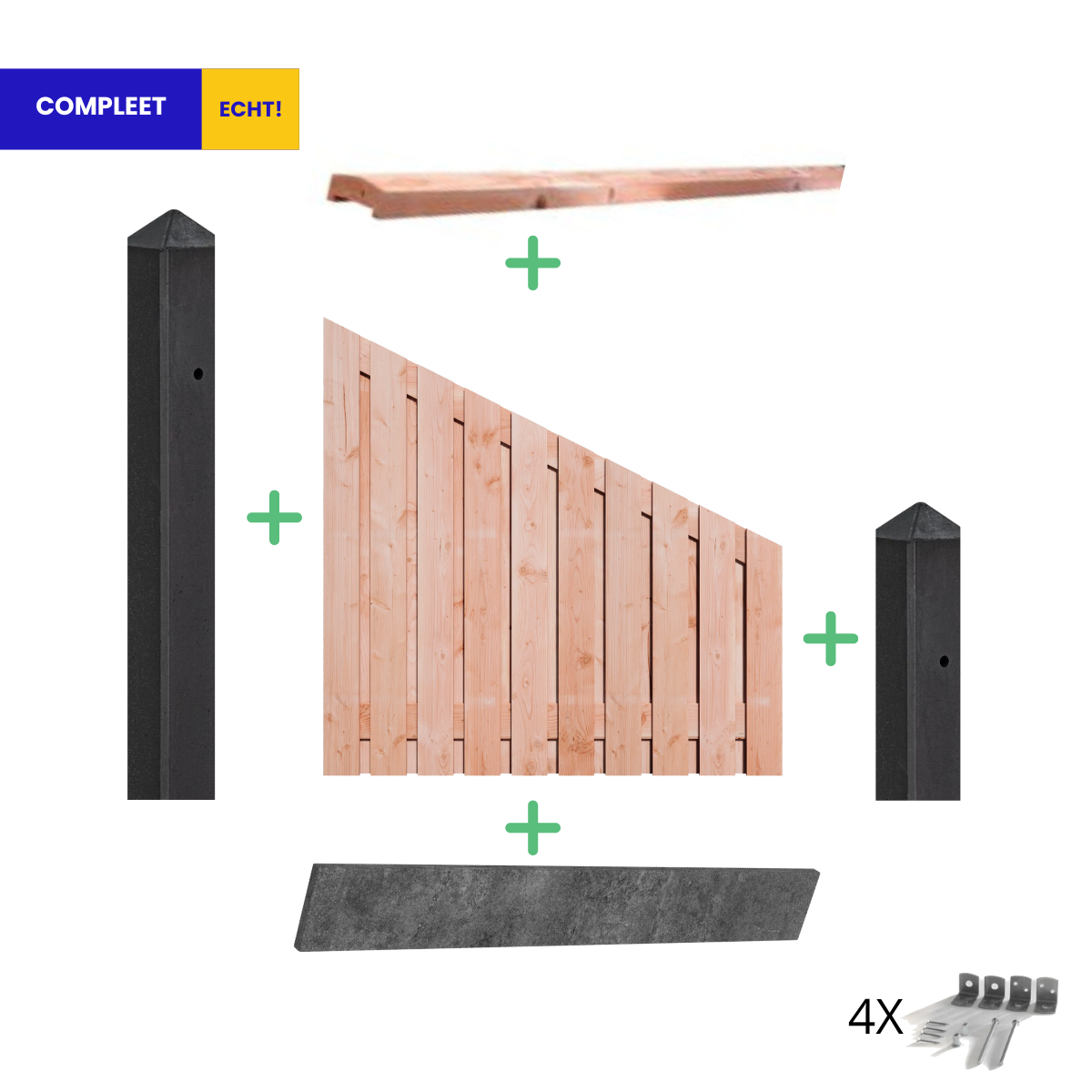 Complete Douglas Afbouw Hout Beton Schutting pakket