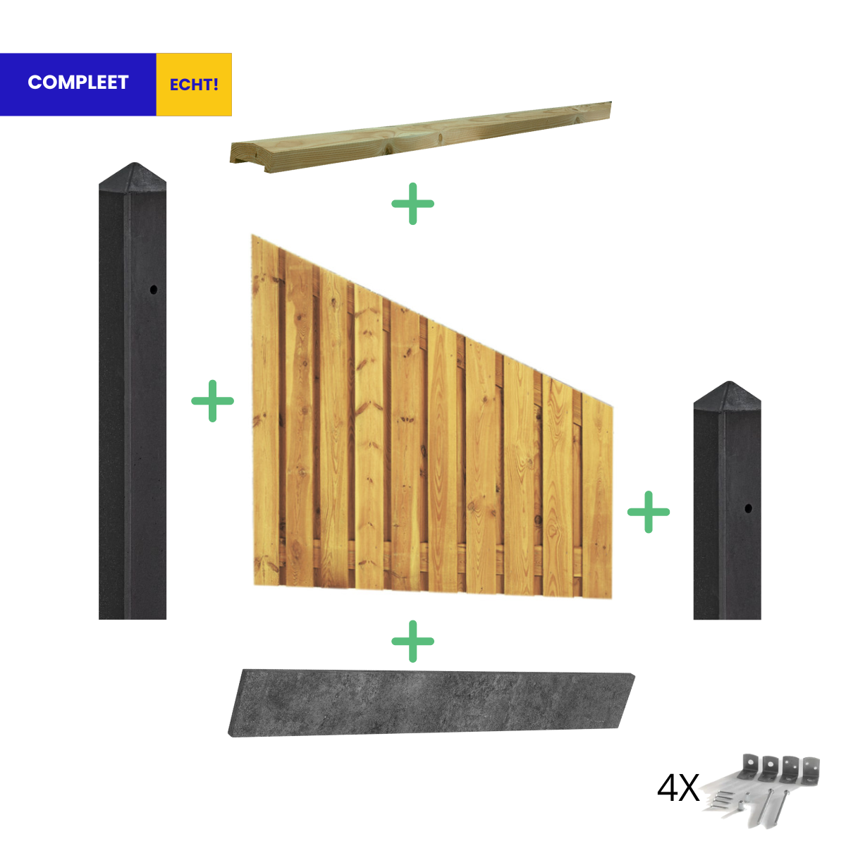 Complete Grenen Hout Beton Schutting pakket