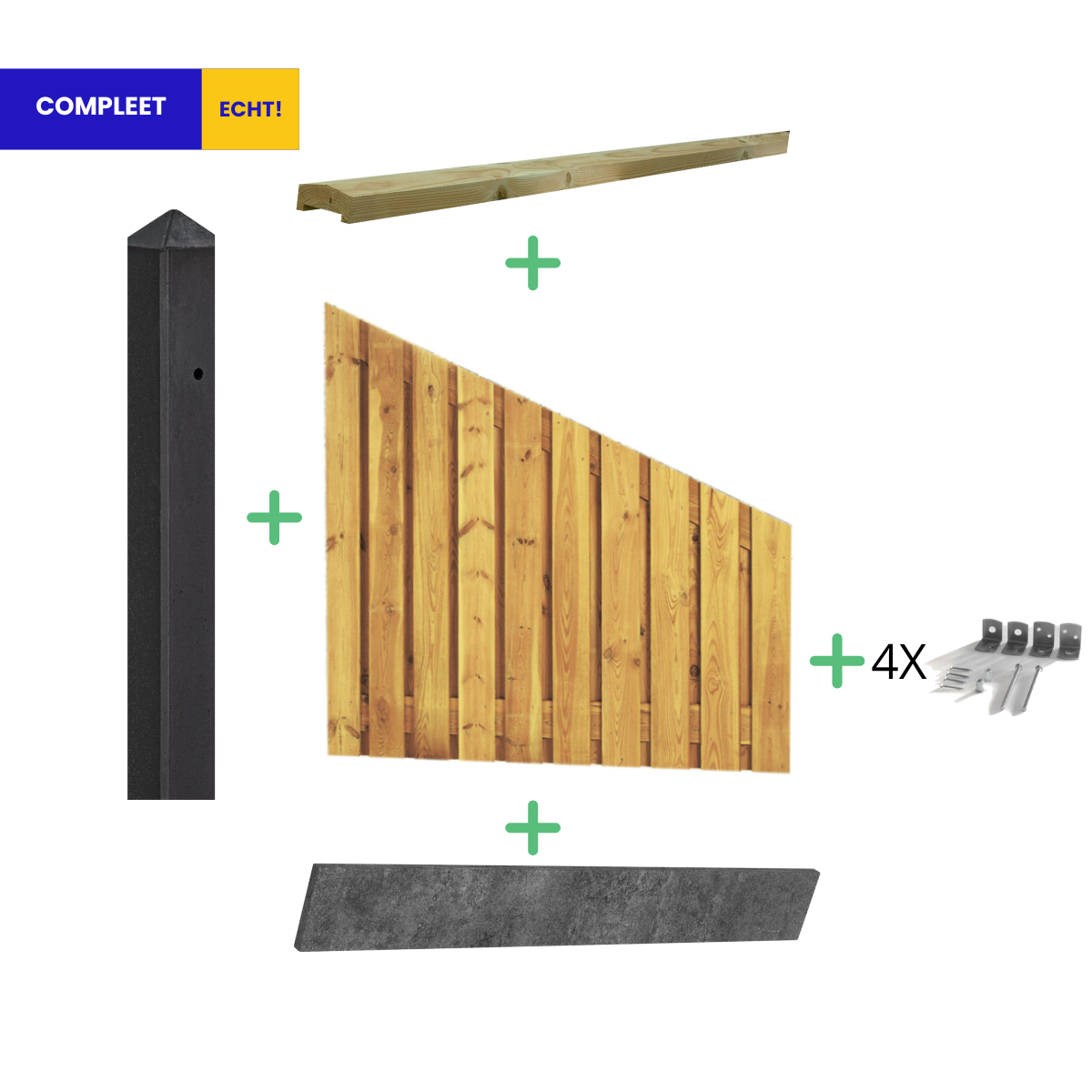 Complete Grenen Afbouw Hout Beton Schutting pakket